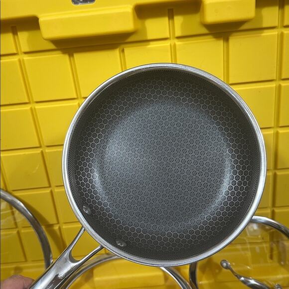 HEXCLAD Hybrid 7 Piece Nonstick Stainless Steel Frying Pan Set 8 10 12" Lids Wok - Picture 10 of 11